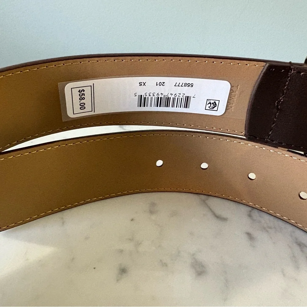 Michael Kors Genuine Leather Logo Buckle Belt Brown Gold Hardware XS $58 MSRP